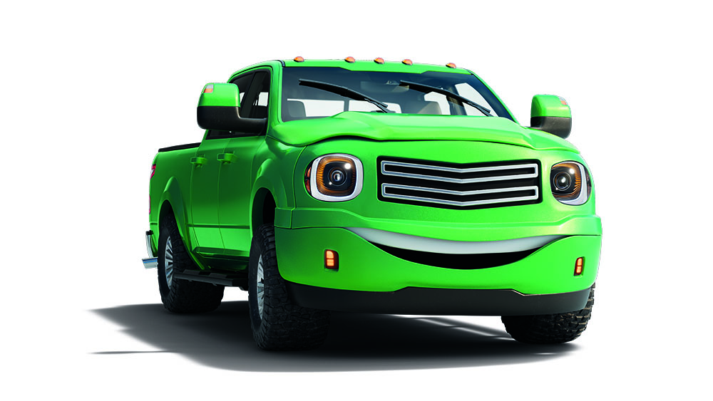 three smiling cars