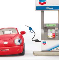 Chevron fuel station with the Chevron red car