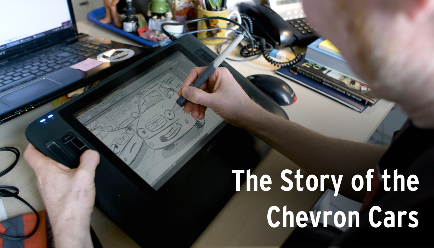 Chevron cars being drawn on tablet